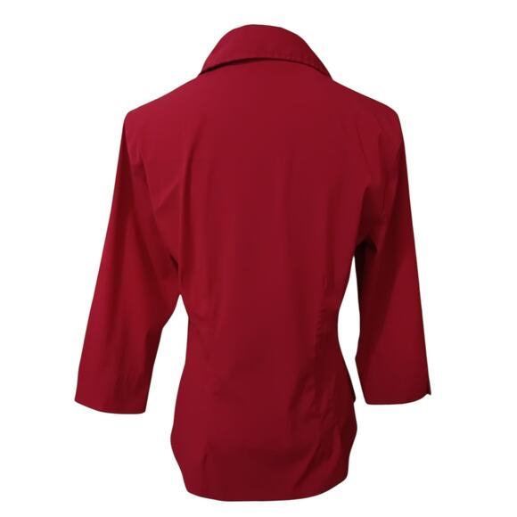 FRED DAVID Stretch Button Front Shirt Blouse Top S Darts Red‎ 3/4 Sleeves Career - Picture 10 of 10